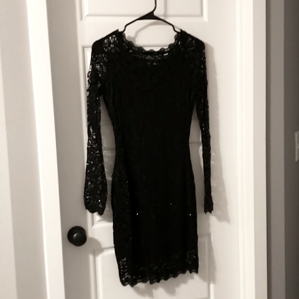 Sequin heart short black dress